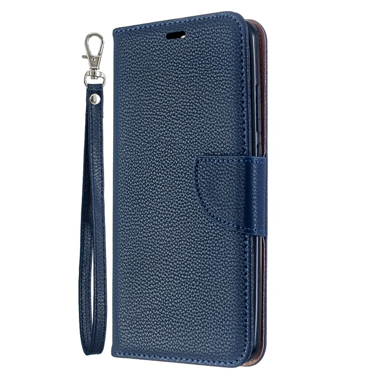 Litchi Skin Leather Wallet Stand Phone Cover with Strap for Xiaomi Redmi 8 - Blue-2