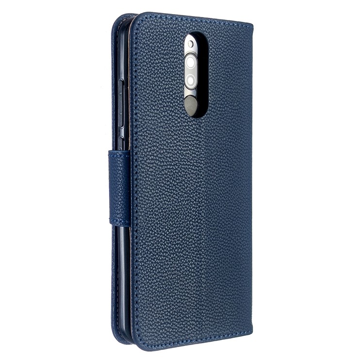 Litchi Skin Leather Wallet Stand Phone Cover with Strap for Xiaomi Redmi 8 - Blue-3