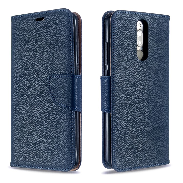 Litchi Skin Leather Wallet Stand Phone Cover with Strap for Xiaomi Redmi 8 - Blue-4