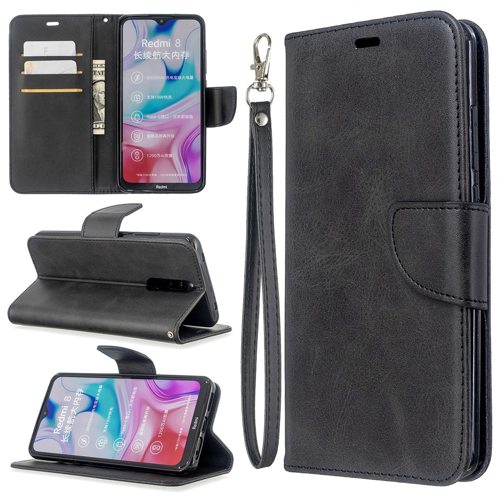 PU Leather Wallet Stand Shell Case for Xiaomi Redmi 8 - Black-1