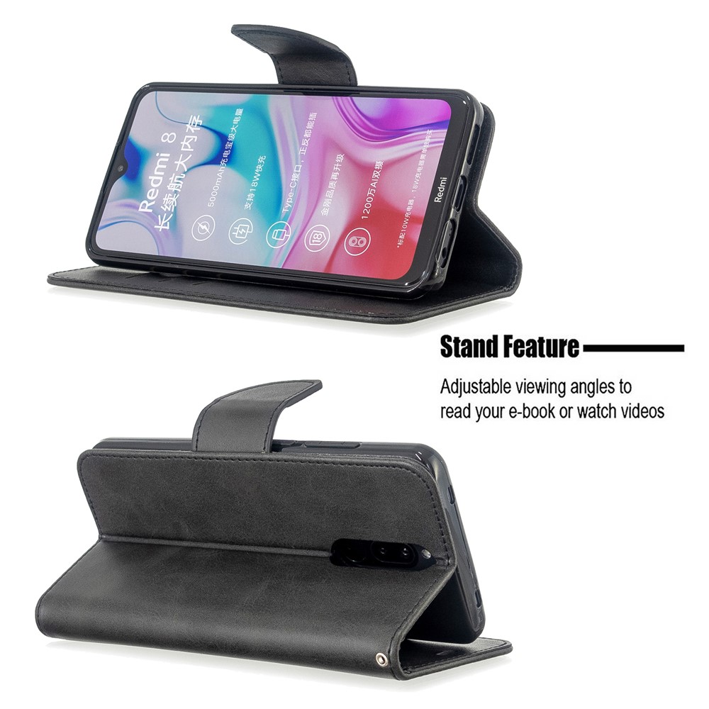 PU Leather Wallet Stand Shell Case for Xiaomi Redmi 8 - Black-5
