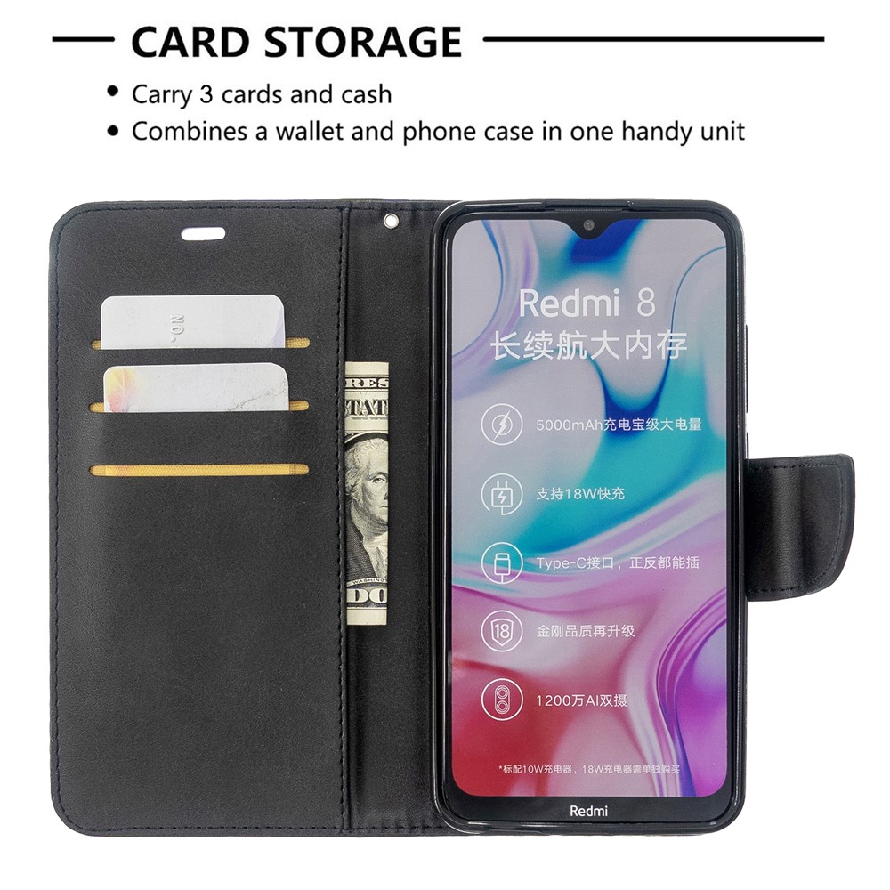 PU Leather Wallet Stand Shell Case for Xiaomi Redmi 8 - Black-6