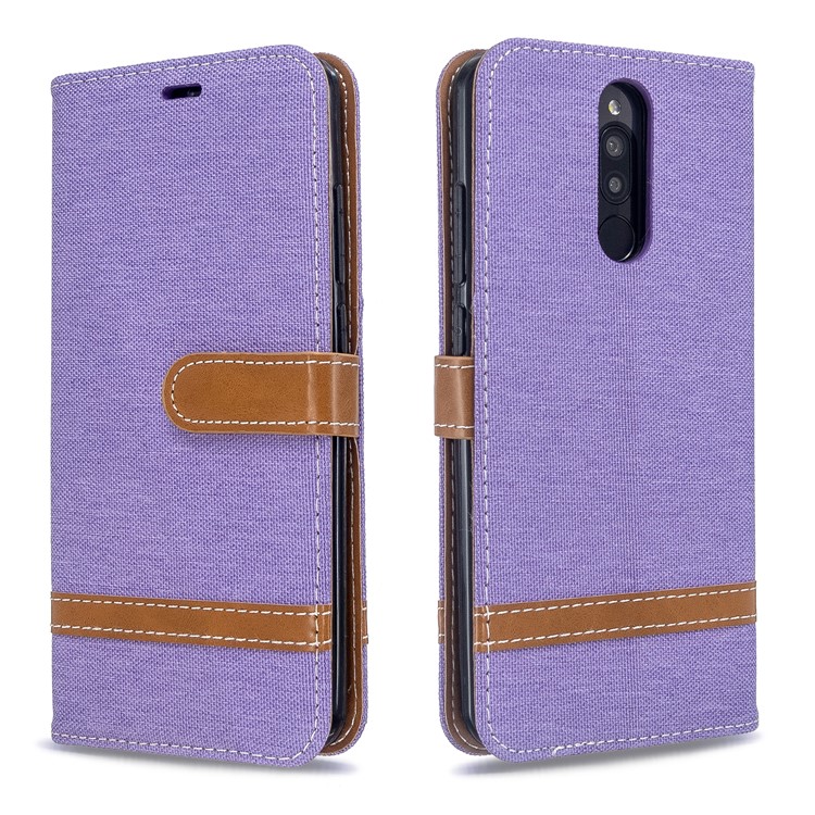 Cor De Emenda Calça Jeans Pele Pano Argumento Original Para Xiaomi Redmi 8 - Roxa-4