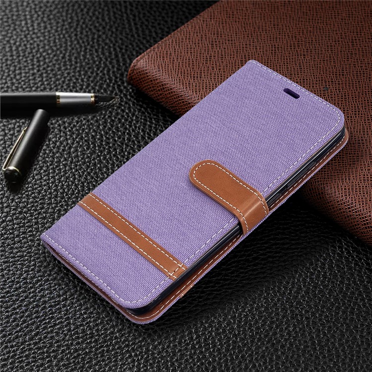 Cor De Emenda Calça Jeans Pele Pano Argumento Original Para Xiaomi Redmi 8 - Roxa-7