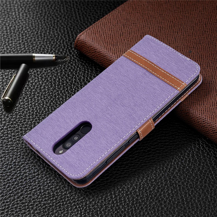 Cor De Emenda Calça Jeans Pele Pano Argumento Original Para Xiaomi Redmi 8 - Roxa-8