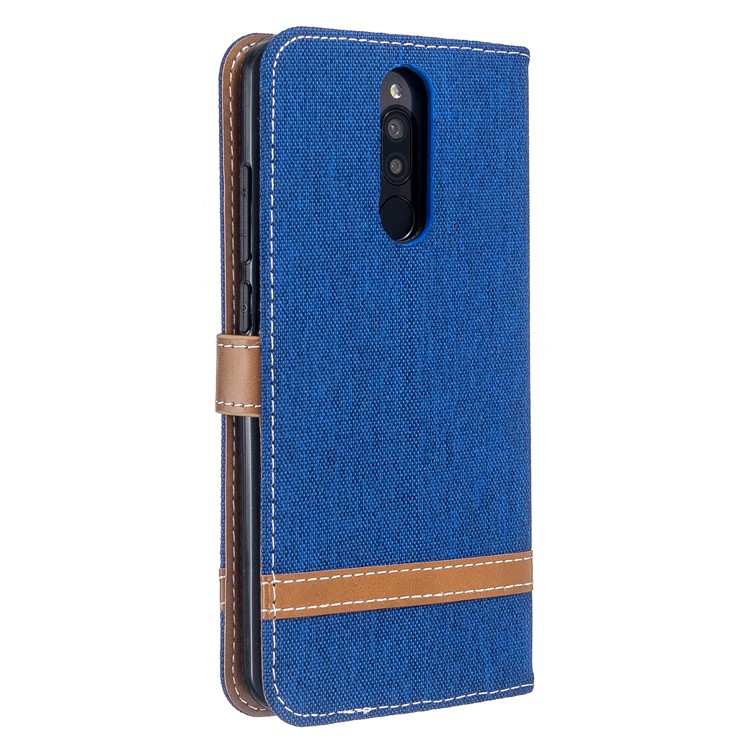 Farbe Splicing Jeans Tuch Haut Einzigartiger Fall Für Xiaomi Redmi 8 - Baby Blau-3