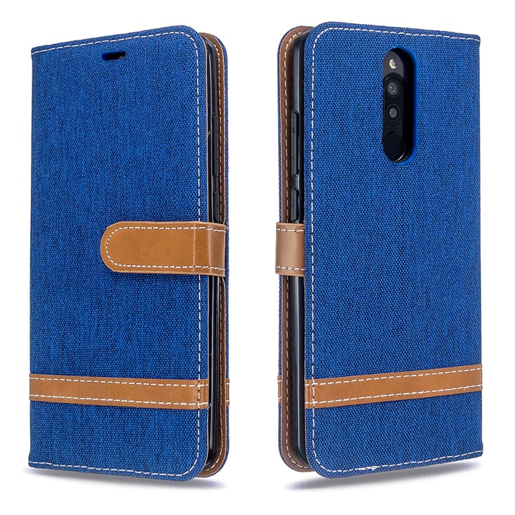 Farbe Splicing Jeans Tuch Haut Einzigartiger Fall Für Xiaomi Redmi 8 - Baby Blau-4