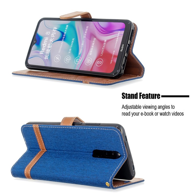 Farbe Splicing Jeans Tuch Haut Einzigartiger Fall Für Xiaomi Redmi 8 - Baby Blau-5