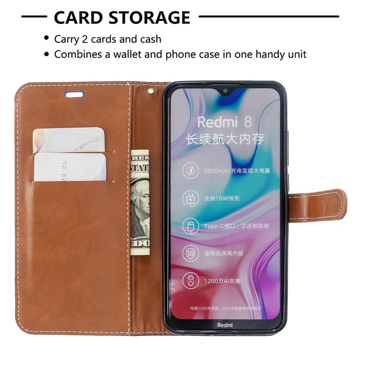 Farbe Splicing Jeans Tuch Haut Einzigartiger Fall Für Xiaomi Redmi 8 - Baby Blau-6