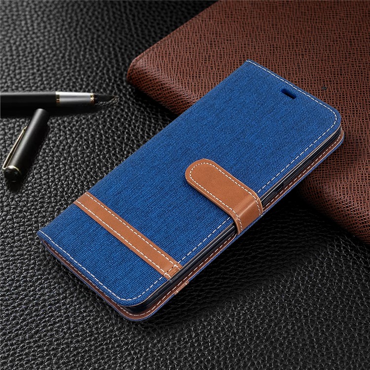 Farbe Splicing Jeans Tuch Haut Einzigartiger Fall Für Xiaomi Redmi 8 - Baby Blau-7