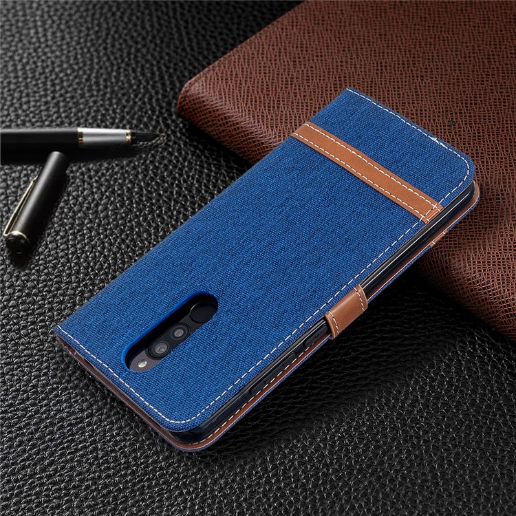 Farbe Splicing Jeans Tuch Haut Einzigartiger Fall Für Xiaomi Redmi 8 - Baby Blau-8