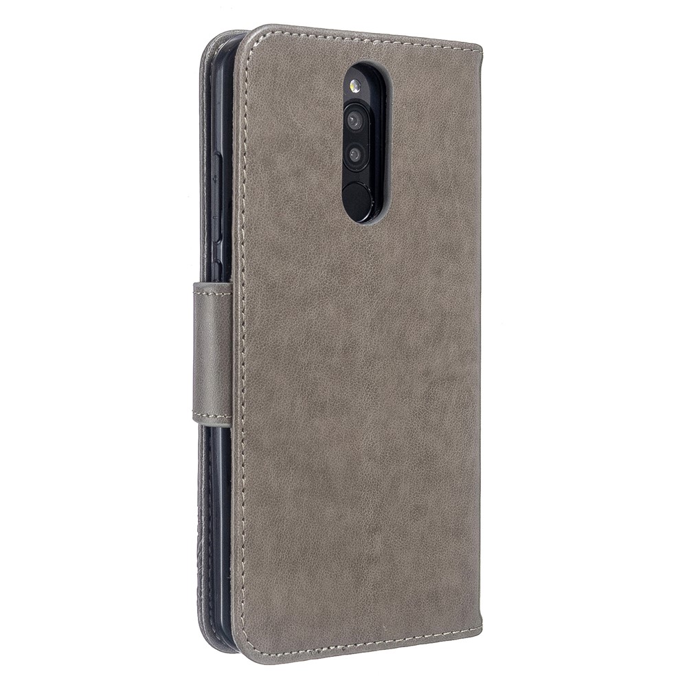 Imprint Butterfly PU Leather Wallet Case for Xiaomi Redmi 8 - Grey-3