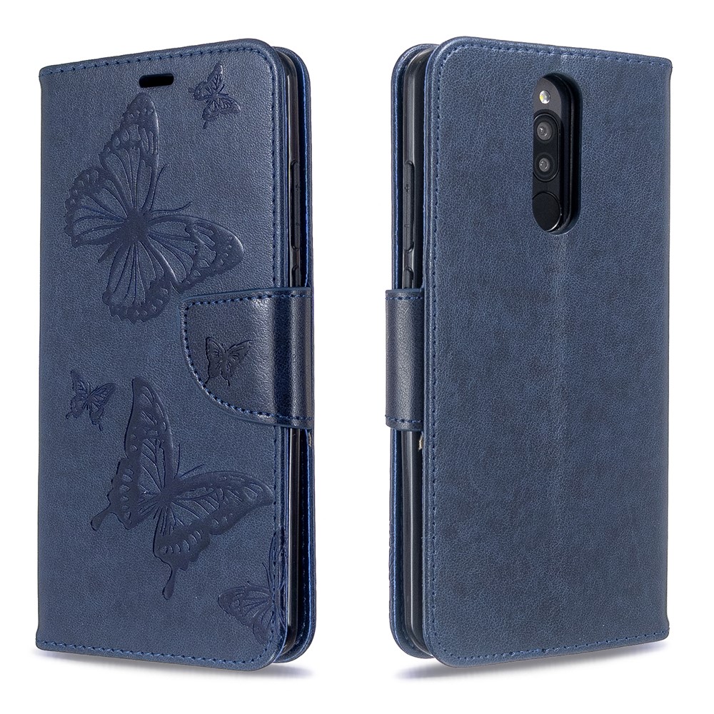 Imprint Butterfly PU Leather Wallet Case for Xiaomi Redmi 8 - Blue-4