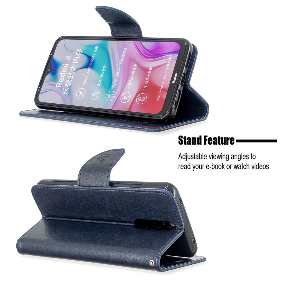 Imprint Butterfly PU Leather Wallet Case for Xiaomi Redmi 8 - Blue-5