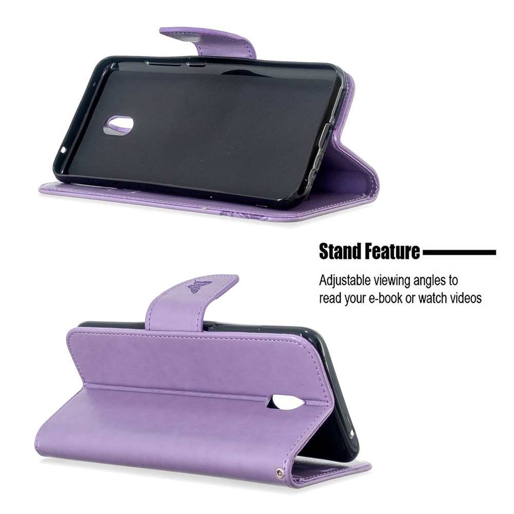 Imprint Butterfly Leather Wallet Stand Case for Xiaomi Redmi 8A - Purple-5