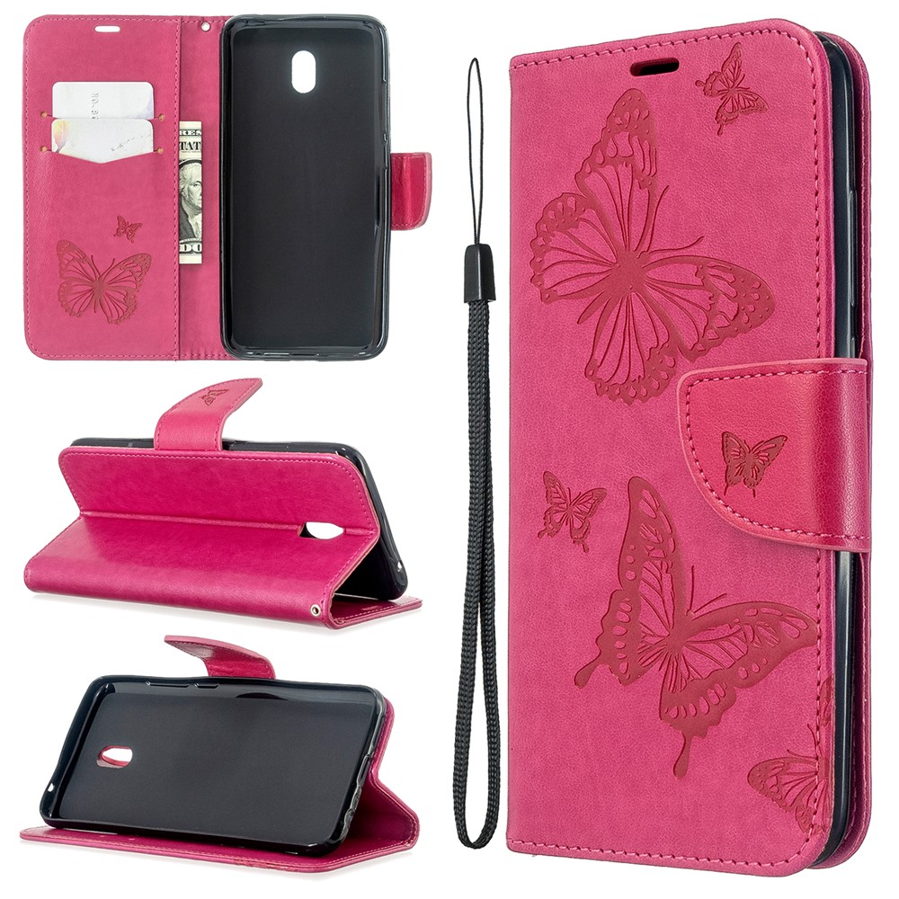 Imprint Butterfly Leather Wallet Stand Case for Xiaomi Redmi 8A - Rose-1