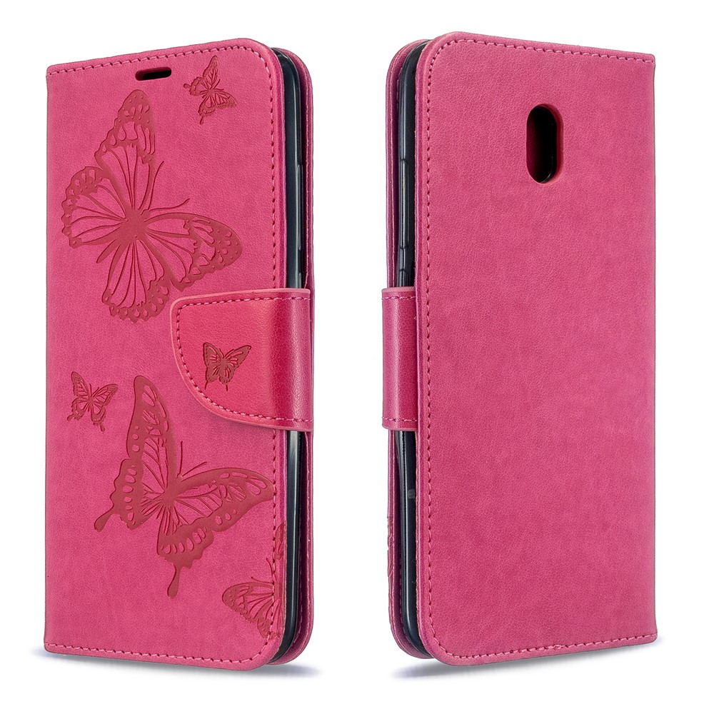 Imprint Butterfly Leather Wallet Stand Case for Xiaomi Redmi 8A - Rose-4