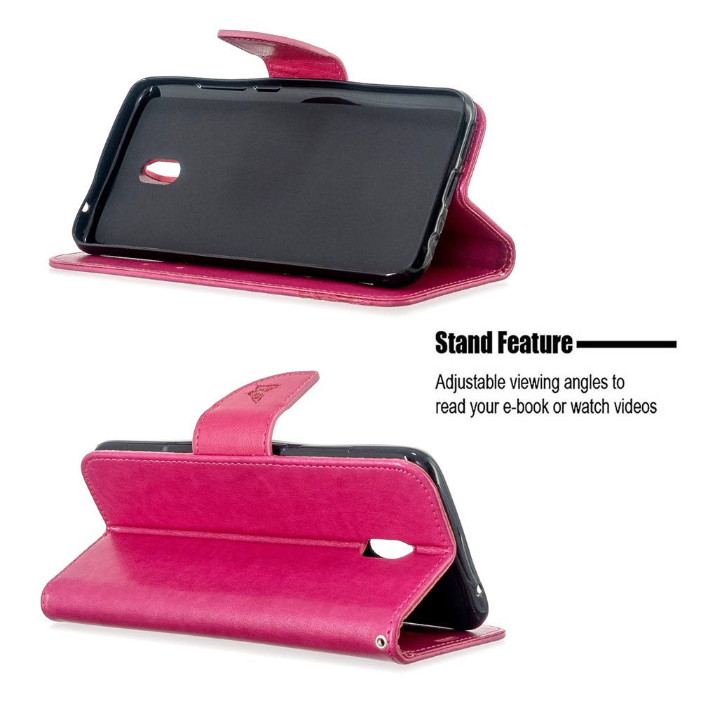 Imprint Butterfly Leather Wallet Stand Case for Xiaomi Redmi 8A - Rose-5