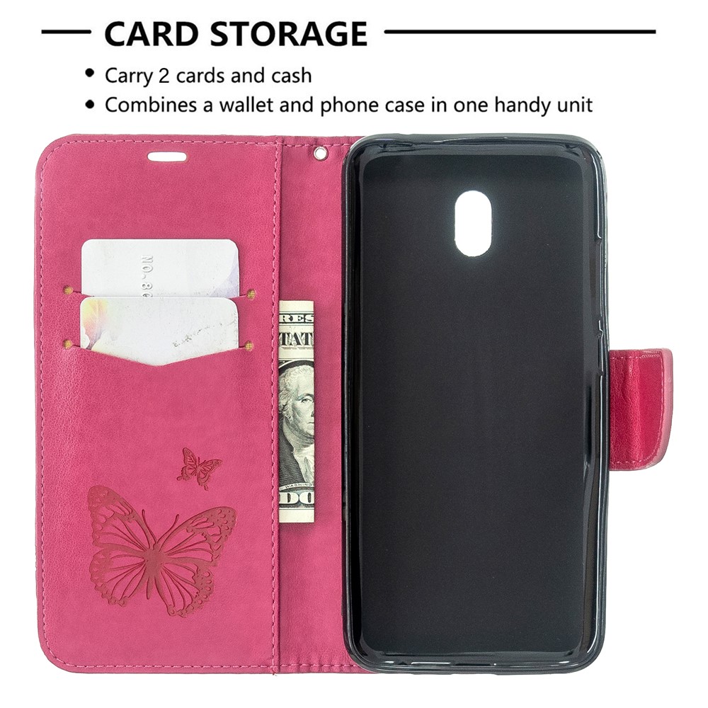 Imprint Butterfly Leather Wallet Stand Case for Xiaomi Redmi 8A - Rose-6