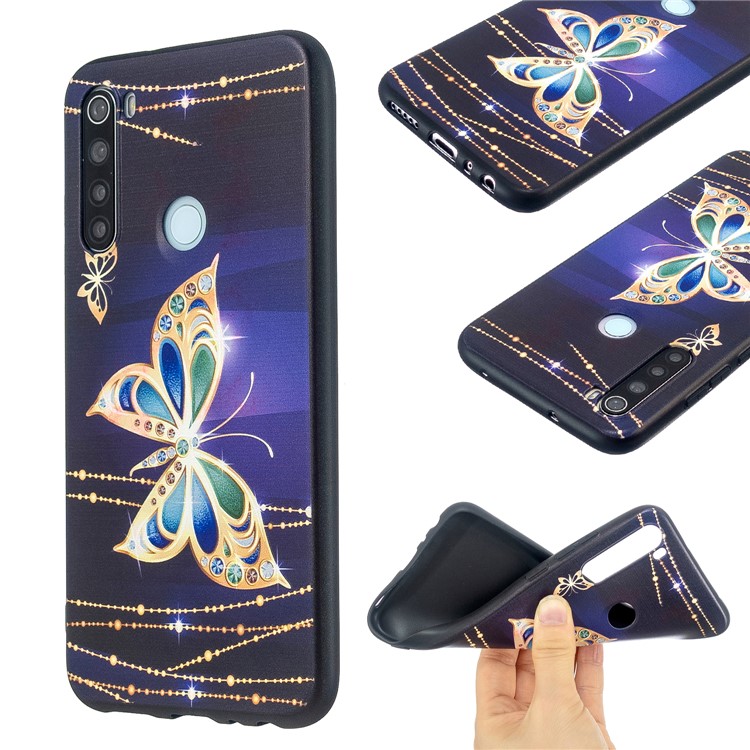 Embossment Modellato Cassa Del Telefono TPU Per Xiaomi Redmi Nota 8 - Diamante Farfalla-1