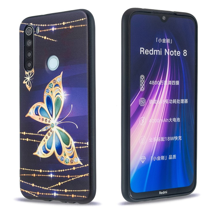 Embossment Modellato Cassa Del Telefono TPU Per Xiaomi Redmi Nota 8 - Diamante Farfalla-3
