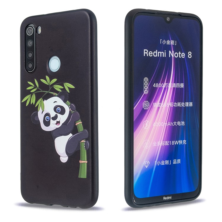 Embossment Modellato Cassa Del Telefono TPU Per Xiaomi Redmi Nota 8 - Arrampicata Panda Sul Bambù-3
