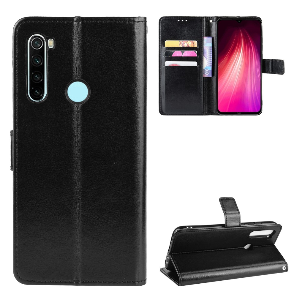 Crazy Horse Surface Skin Leather Wallet Case for Xiaomi Redmi Note 8T - Black-1