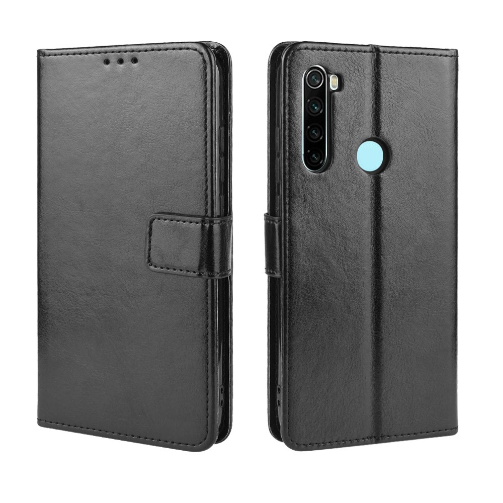 Crazy Horse Surface Skin Leather Wallet Case for Xiaomi Redmi Note 8T - Black-2