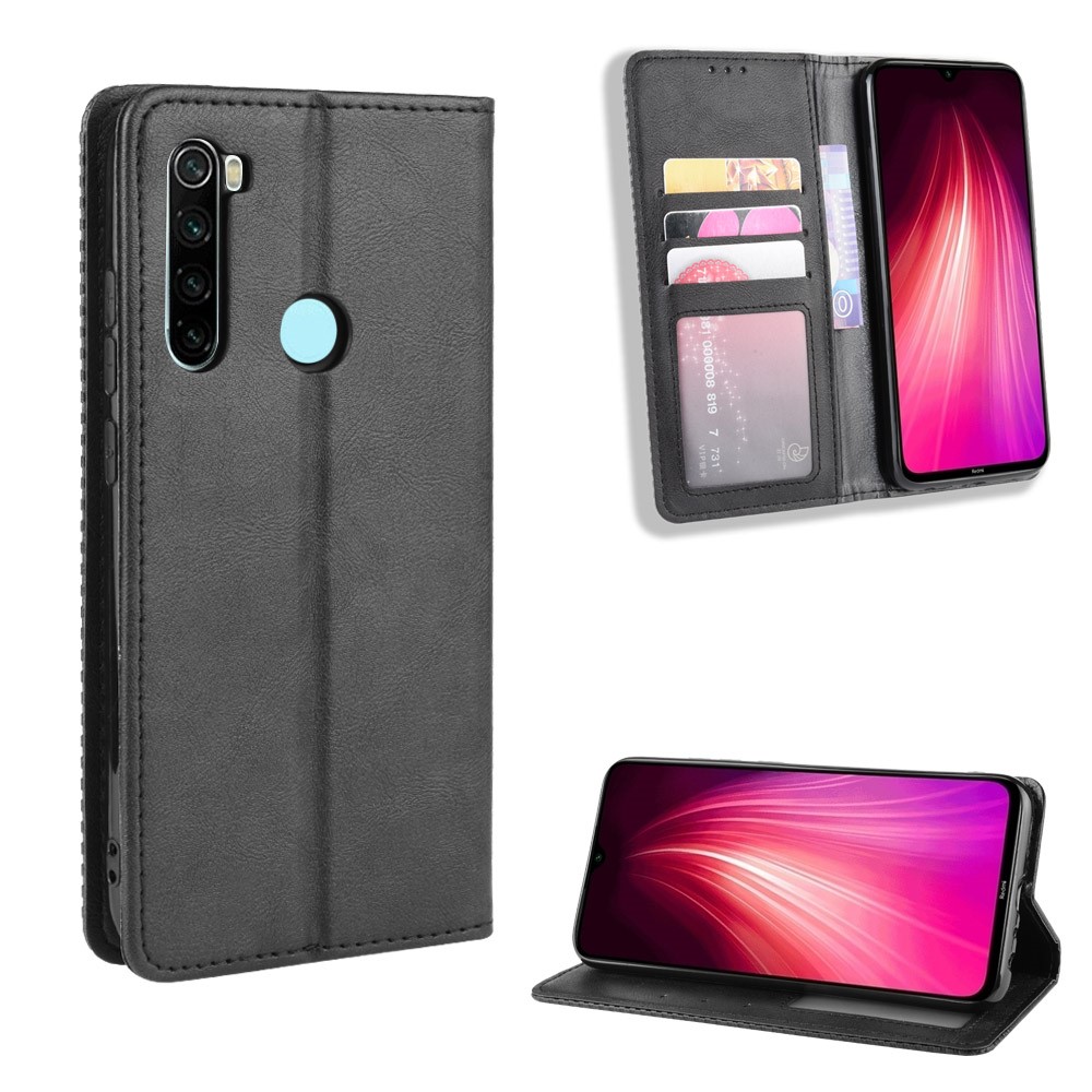 Tampa Da Caixa De Couro Absorvida Auto-retro Para Xiaomi Redmi Nota T8 - Preto-1