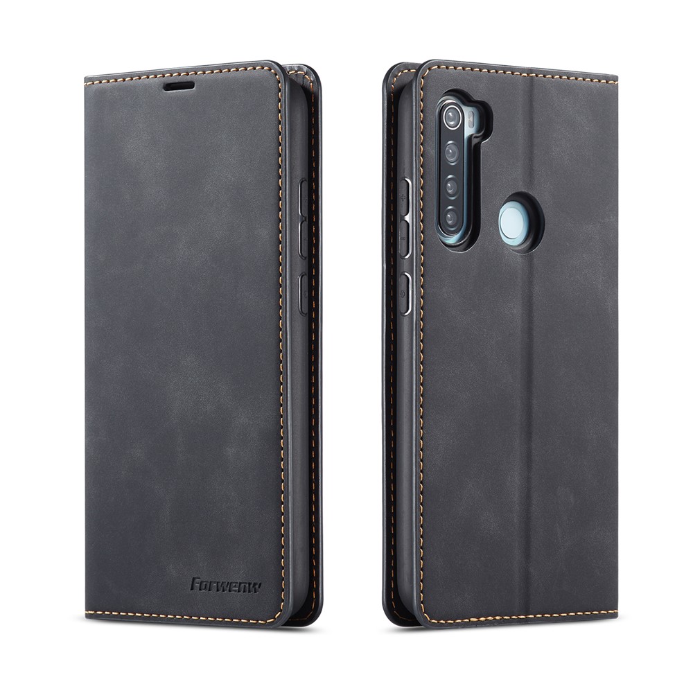 FORWENW Fantasy Series Auto-absorbed Silky Touch Leather Stand Case for Xiaomi Redmi Note 8 - Black-1