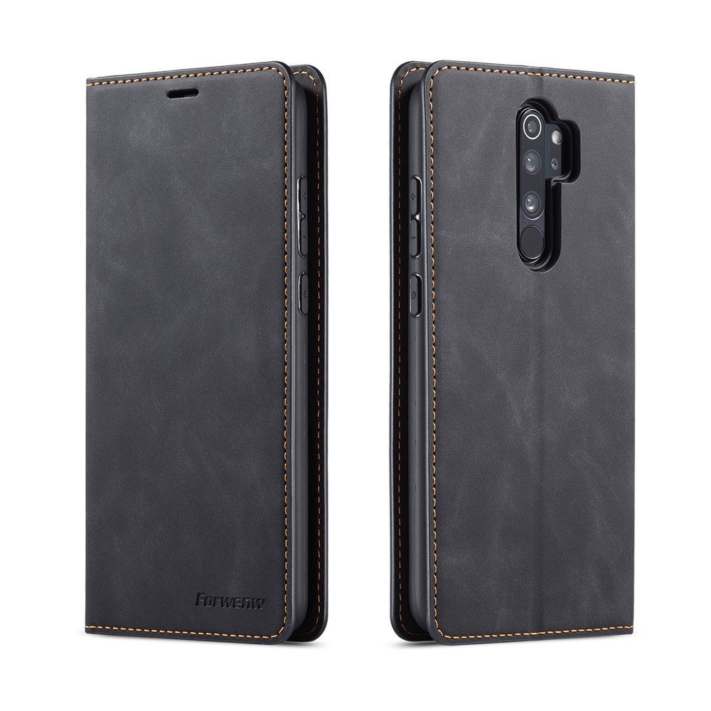 FORWENW Fantasy Series Caso Di Cuoio Seta Silky Assorbito Automaticamente Per Xiaomi Redmi Nota 8 Pro - Nero