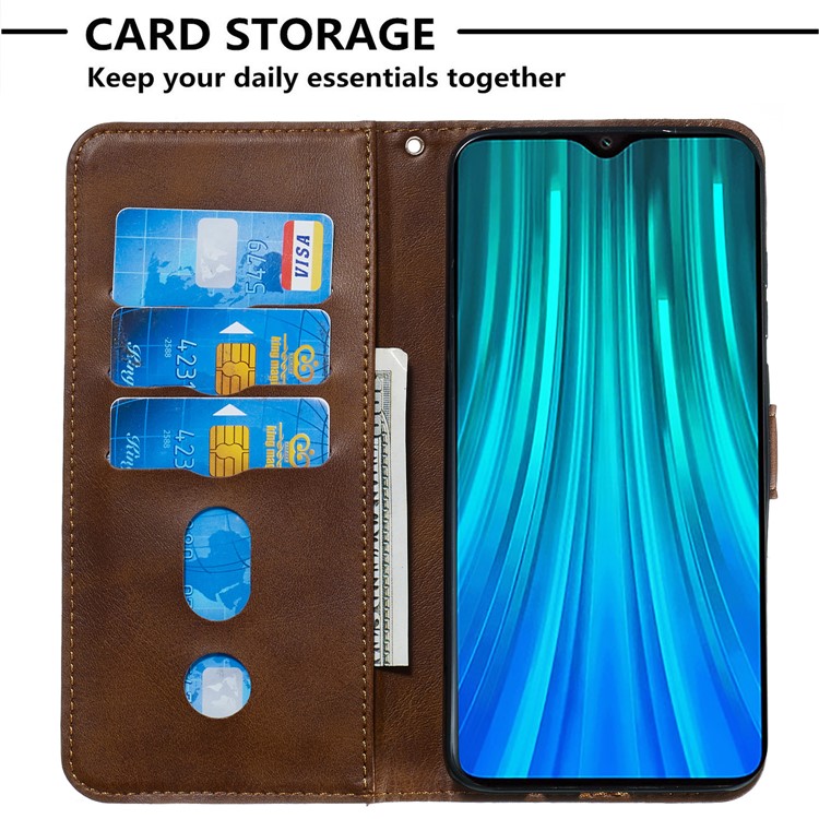 Zipper Pocket Leather Wallet Case for Xiaomi Redmi Note 8 Pro - Brown-9