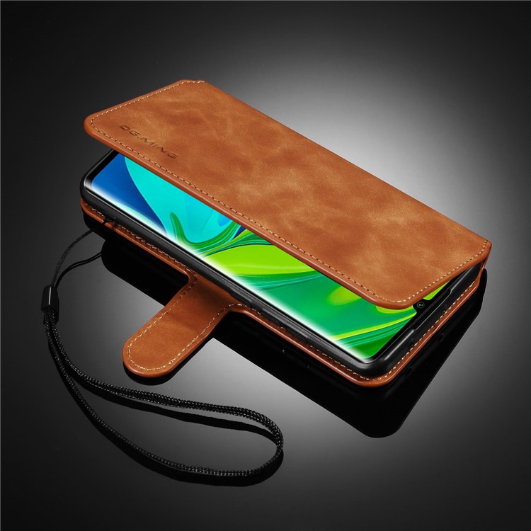 Dg. Ming Retro Style Wallet en Cuir Support de Protection Téléphone Pour Xiaomi Mi Note 10 / Note 10 Pro - Brun