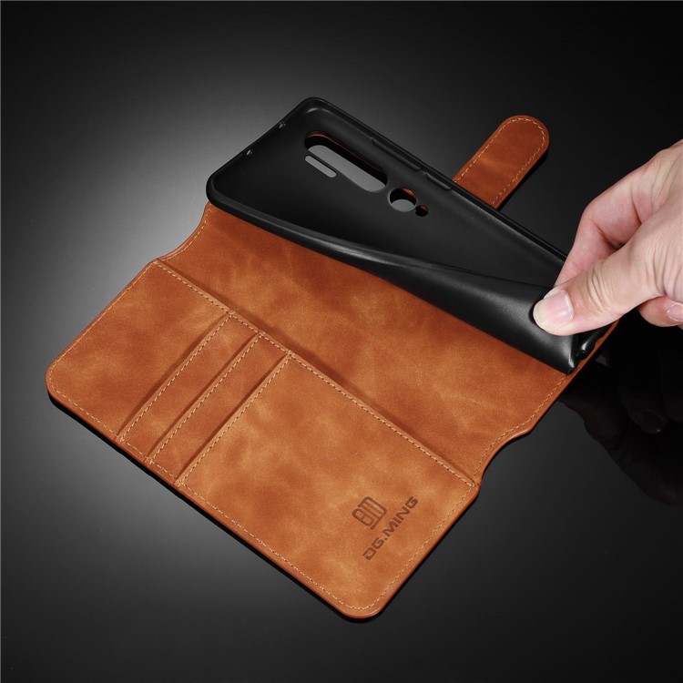 Dg. Ming Retro Style Wallet en Cuir Support de Protection Téléphone Pour Xiaomi Mi Note 10 / Note 10 Pro - Brun