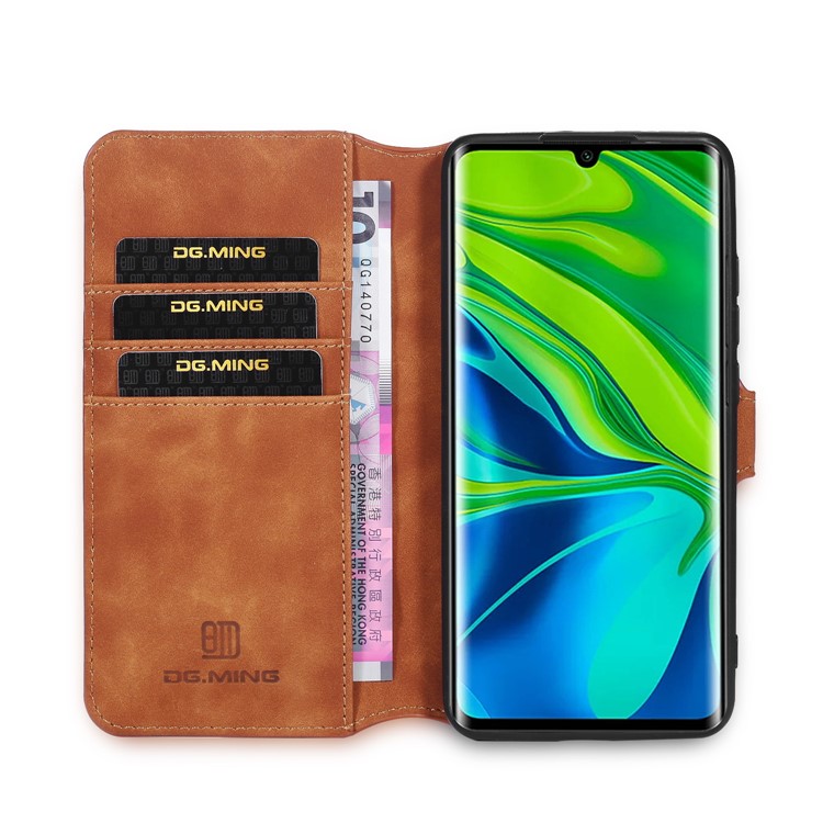 Dg. Ming Retro Style Wallet en Cuir Support de Protection Téléphone Pour Xiaomi Mi Note 10 / Note 10 Pro - Brun