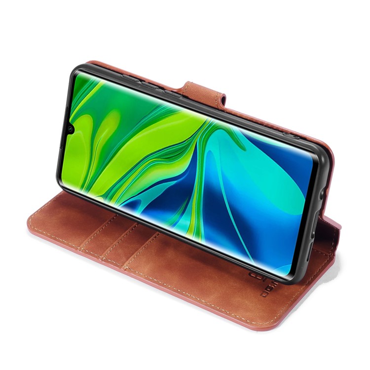 DG.MING Retro Style Wallet Leather Stand Protection Phone Case for Xiaomi Mi Note 10/Note 10 Pro - Brown-6