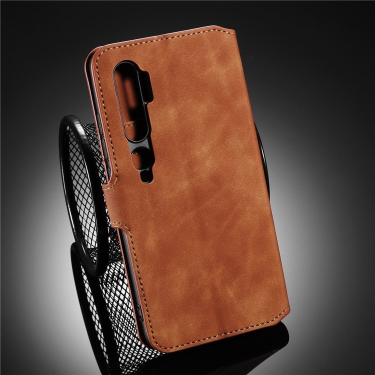 Dg. Ming Retro Style Wallet en Cuir Support de Protection Téléphone Pour Xiaomi Mi Note 10 / Note 10 Pro - Brun