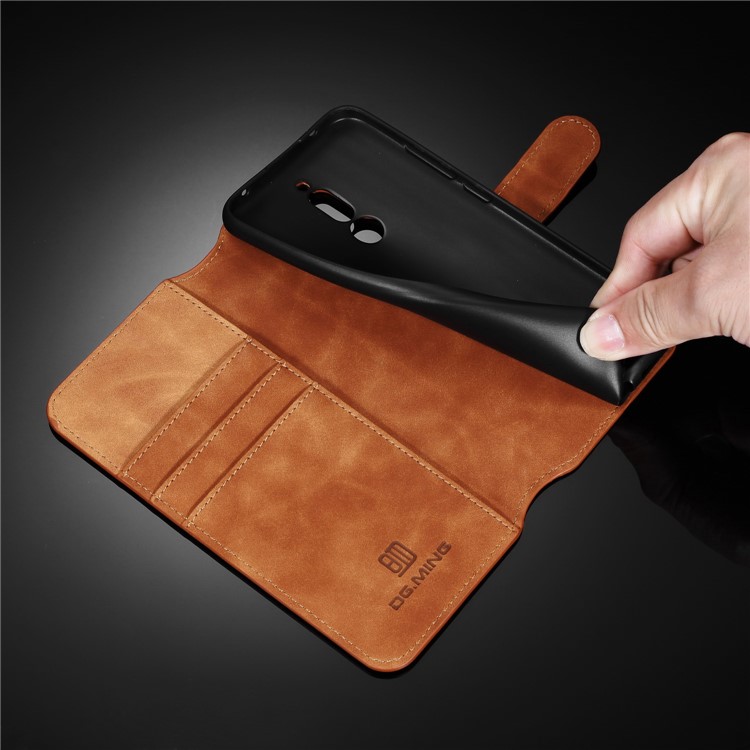 DG.MING Retro Leather Stand Case for Xiaomi Redmi 8 - Brown-10