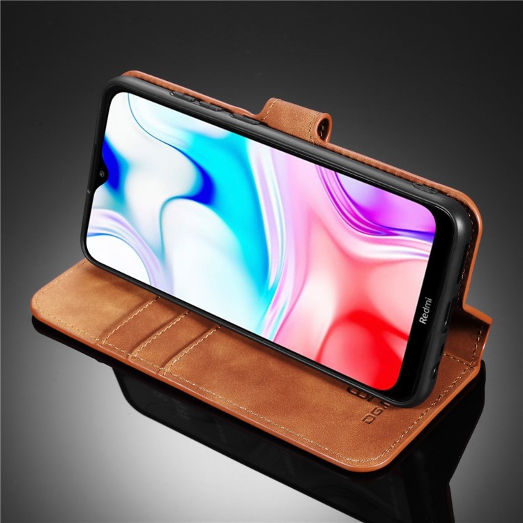 DG.MING Retro Leather Stand Case for Xiaomi Redmi 8 - Brown-11