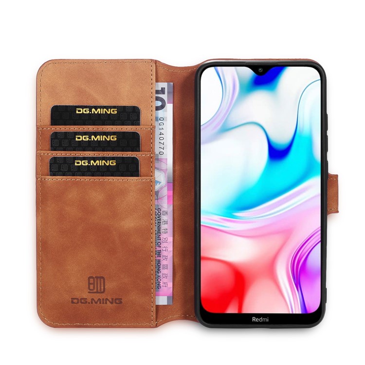 DG.MING Retro Leather Stand Case for Xiaomi Redmi 8 - Brown-4