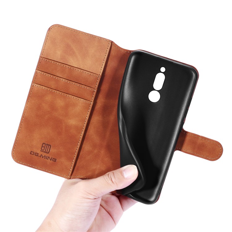 DG.MING Retro Leather Stand Case for Xiaomi Redmi 8 - Brown-7