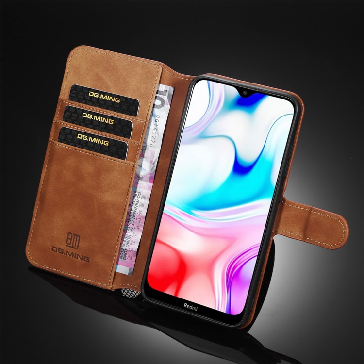 DG.MING Retro Leather Stand Case for Xiaomi Redmi 8 - Brown-8