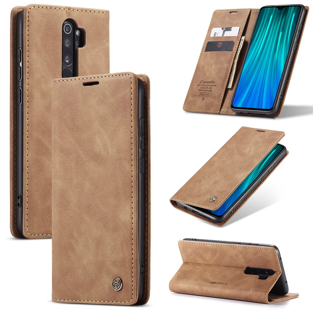 CASEME 013 Series Auto-absorbed Leather Wallet Stand Case Phone Shell for Xiaomi Redmi Note 8 Pro - Brown-1