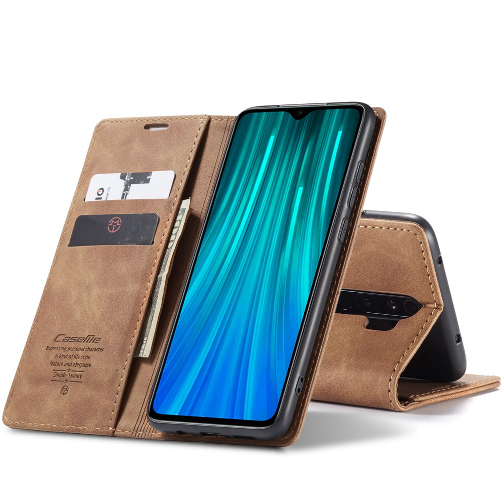 CASEME 013 Series Auto-absorbed Leather Wallet Stand Case Phone Shell for Xiaomi Redmi Note 8 Pro - Brown-11
