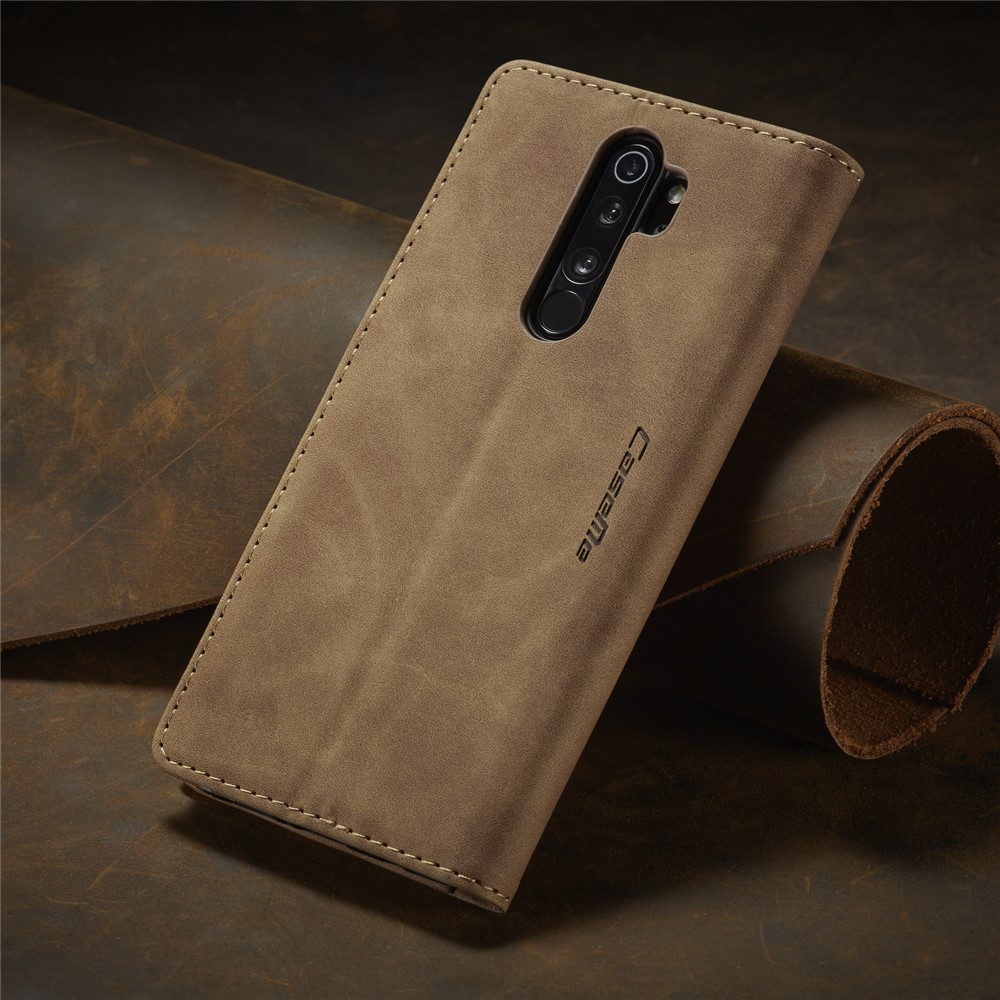 CASEME 013 Series Auto-absorbed Leather Wallet Stand Case Phone Shell for Xiaomi Redmi Note 8 Pro - Brown-18