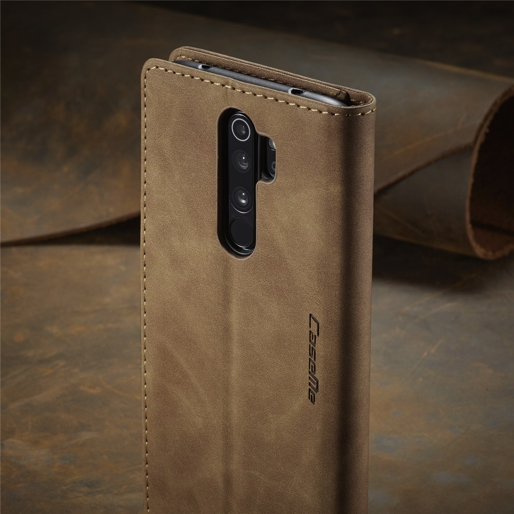 CASEME 013 Series Auto-absorbed Leather Wallet Stand Case Phone Shell for Xiaomi Redmi Note 8 Pro - Brown-21