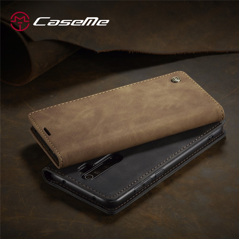 CASEME 013 Series Auto-absorbed Leather Wallet Stand Case Phone Shell for Xiaomi Redmi Note 8 Pro - Brown-25