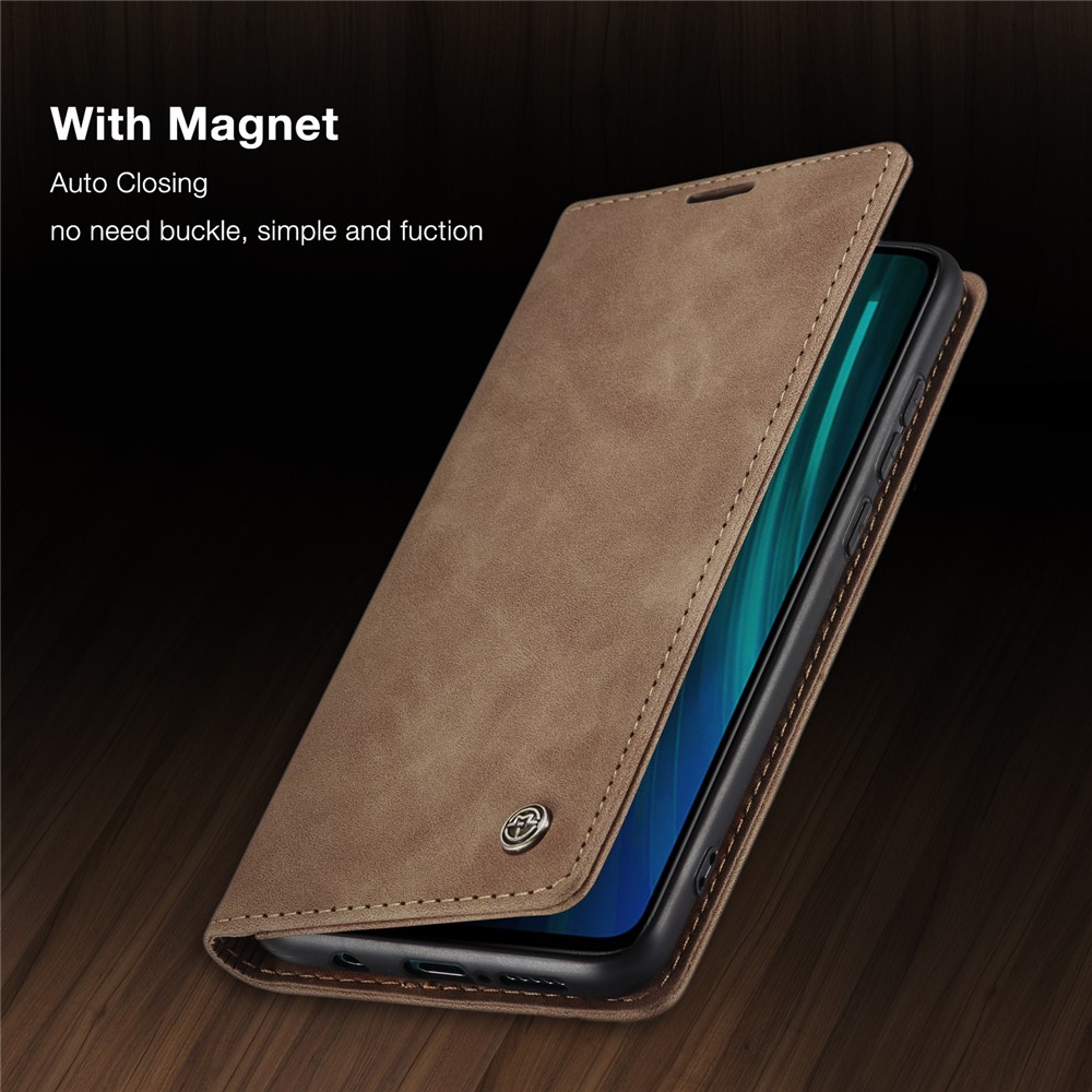 CASEME 013 Series Auto-absorbed Leather Wallet Stand Case Phone Shell for Xiaomi Redmi Note 8 Pro - Brown-27