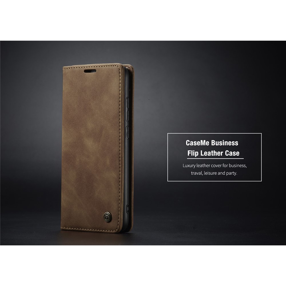 CASEME 013 Series Auto-absorbed Leather Wallet Stand Case Phone Shell for Xiaomi Redmi Note 8 Pro - Brown-28