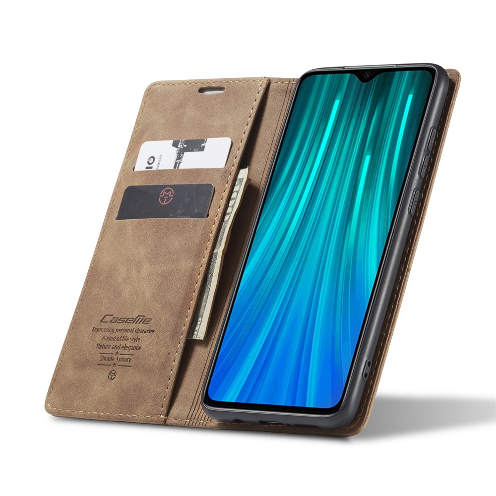 CASEME 013 Series Auto-absorbed Leather Wallet Stand Case Phone Shell for Xiaomi Redmi Note 8 Pro - Brown-5